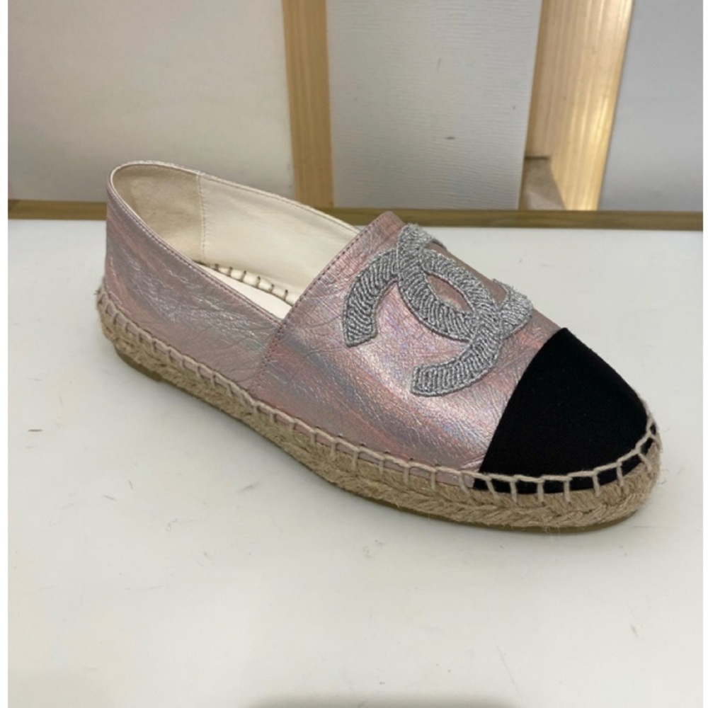CHANEL Pink and Silver Espadrilles with Star Design